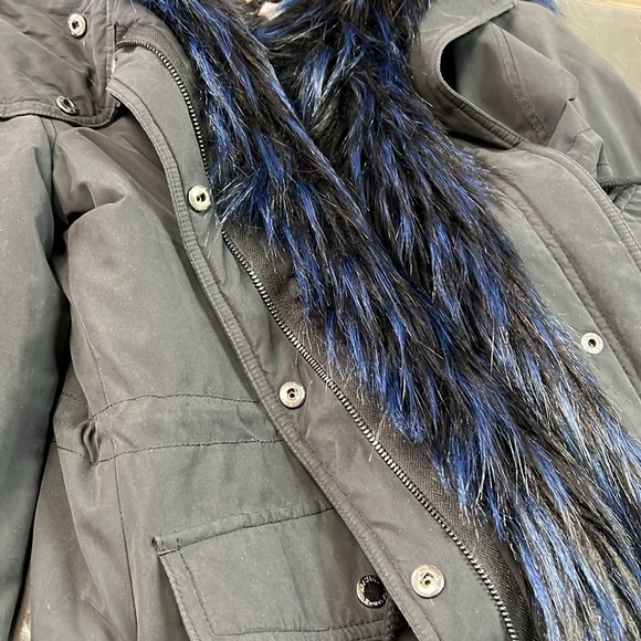 Rachel Roy Black Coat Blue Faux Fur Trim Size S - Picture 7 of 7